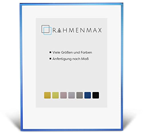 RahmenMax® Alaska Bilderrahmen 48x68 cm zum Aufhängen/Bilderrahmen Maßanfertigung möglich/Posterrahmen aus Aluminium/Bilder Rahmen in Stahl Blau mit Acrylglas/Puzzle Rahmen