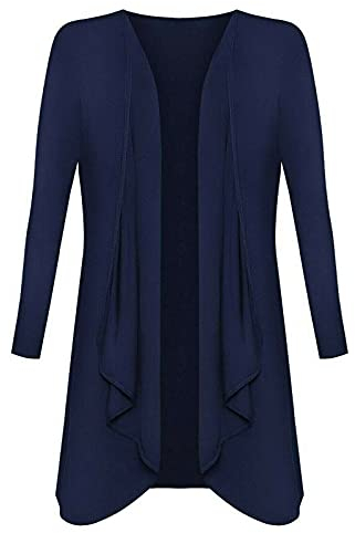 Crazy Fashion Ladies Hanky Hem Jersey Open Waterfall Boyfriend Women Plus Size Cardigan Top Full Long Sleeve Floaty Duster Jacket Coat Blazer UK (Navy Blue, 14)