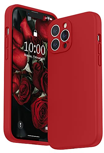 SURPHY Silikon Hülle Kompatibel mit iPhone 13 Pro Max Hülle mit Displayschutzfolie, Handyhülle iPhone 13 Pro Max Silikon Case Kameraschutz für iPhone 13 Pro Max Hülle 6,7 Zoll 2021, Rot