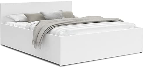 FurnitureByJDM Bett 160x200 mit Stauraum – Doppelbett mit Bettkasten und aufklappbarem Lattenrost – Modernes Stauraumbett mit Liftfunktion (Weiß)