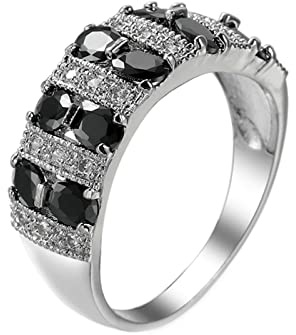 Lieson Damen Ringe Weißgold, Hochzeitsringe Vergoldet Zwei Reihen Freundschaftsringe Damen