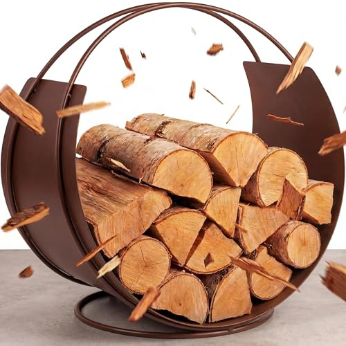VASNER Situro S1/S2 Holzkorb – Kaminholzkorb Metall rund – Holzkorb für Kaminholz – Kaminholz innen & außen – Feuerholzkorb modern – 58 x 58 x 38 cm - braun