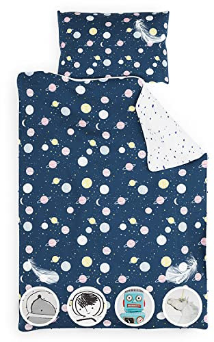 SLEEPWISE Juego de ropa de cama infantil 135 x 200, Certificado Eco-Tex 2 piezas de ropa de cama infantil, funda de almohada 50 x 75 cm, Extrasuave microfibra niños juego de cama y cremallera, Planets