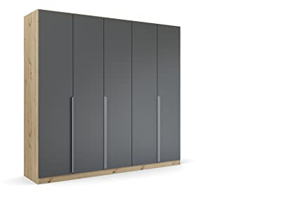 Rauch Möbel Quadra-Spin Dark&Wood, Kleiderschrank, Farbe Grau metallic/Eiche Artisan, Breite 226 cm