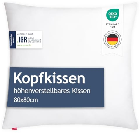 Blumtal Kopfkissen 80x80 cm - Nackenkissen mit anpassbarer Füllung - 100% Mikrofaser & waschbar bis 95 Grad - höhenverstellbares Kissen