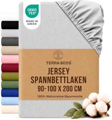 Terra Beds Jersey Spannbettlaken 90x200cm Baumwolle für Matratzen bis 25cm | OEKO-TEX zertifiziert, atmungsaktiver Jersey-Stretch, sanft & hautsympathisch, elastischer Rundumgummizug