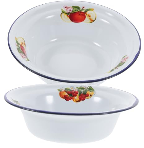 Operitacx 2piezas Lavabo De Esmalte Grueso Cuencos Para Sopa Retro Cuencos Esmaltados Para Mezclar Utensilios De Cocina Para Pasteles Soporte Esmaltado
