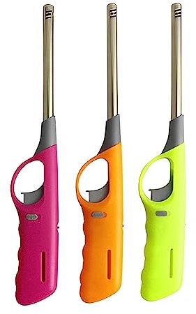 Candle Lighter Child Safe Lock Adjustable Flame Long Reach Fire Lighters for Candles Fireplaces Kitchen BBQ & Wood Burners (Assorted Colors)