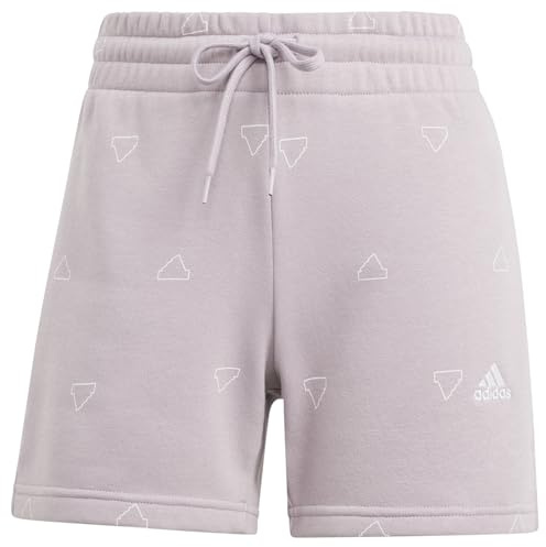 adidas Damen Essentials Monogram Fleece Graphic Shorts, preloved fig, L
