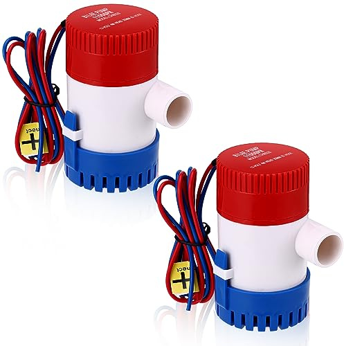 Gisafai 2 Pcs Bilge Pump 12V Submersible Electric Boat Bilge Low Noise Automatic Non Automatic Water Pump for Water Tank Pond Pool Yacht RVS(1100GPH)