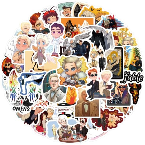BDSHUNBF 62 Pcs Angels & Demons Stickers - Aziraphel & Crowley TV Show Gift, Waterproof, Cute Aesthetic Gifts for Water Bottles, Laptop, Guitar, Skateboard, Suitcase