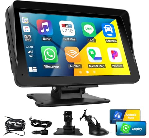 Wireless Apple Carplay & Android Auto Portable Car Stereo 7 Touchscreen Car Radio Receiver Portable Car Play Screen with Bluetooth Hands-Free Calling, Siri/FM/AUX/Airplay/Mirror Link