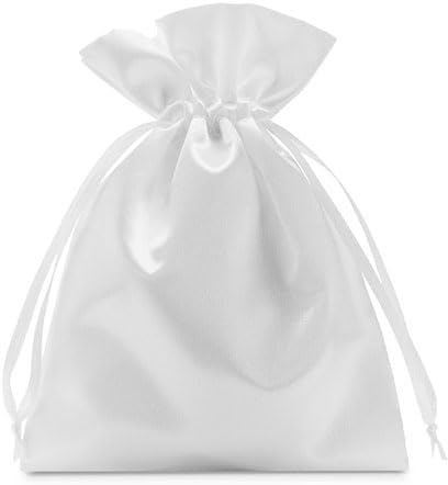 10 oder 100 Stück 10 x 15 cm Kordelzug Satin Beutel Geschenkbeutel Mini Schmuckbeutel Kleine Hochzeit Geschenkbeutel Weich Satin Bonbonbeutel für Baby Shower Weihnachten Geburtstag (Weiß) (100)