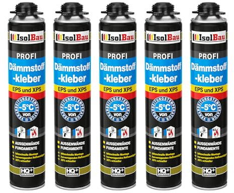 Isolbau B2 Dämmstoffkleber - 5 x 750 ml Perimeterkleber für EPS- & XPS-Platten - 1K PU-Klebeschaum für Dämmung und Isolieren