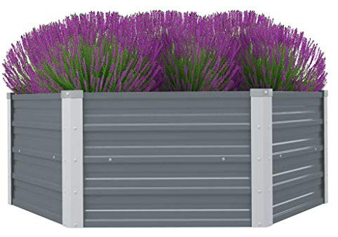Vasi per Piante da Esterno Cassette per la Coltivazione di Fiori Letto di Coltura Rialzato 129x129x46 cm Acciaio Zincato Grigio Adatta per Corridoi, Giardini, Parchi, Balconi