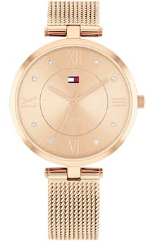 Tommy Hilfiger Three Hand Quartz Movement Watch for Women with Stainless Steel Mesh Bracelet – Available in Rose Gold or Gold