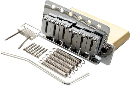 Musiclily Ultra 52.5mm (2-1/16 inch) Standard 6-Screw ST Tremolo Bridge with Modern Brass Saddles 42mm Solid Brass Block Push-In Arm for Strat Style Electric Guitar, Chrome