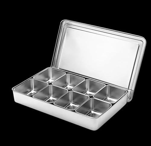 Luminexia Seasoning Box Set,Spice Container,Spice Jar,Stainless Steel Seasoning Box With Lid And Holder Tray,2/4/6/8 Compartments Rectangle,Kitchen Utensils,for Kitchen Condiment Storage