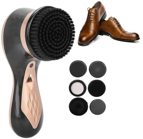 ERICAT Electric Shoe Brush, Portable Shoe Shine Kit with 7 Pcs Brush Heads, Replaceable Brush Heads and Keep Hands Clean, Effective Shoe Cleaning And Polishing, for Shoes, Boots, Bags and Sofa