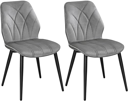 Yaheetech Esszimmerstühle 2er Set Küchenstühle gepolstert Metallbeine bis 136 KG Belastbar Polsterstuhl für Küche/Esszimmer/Schlafzimmer/Restaurant Hellgrau/Polyester