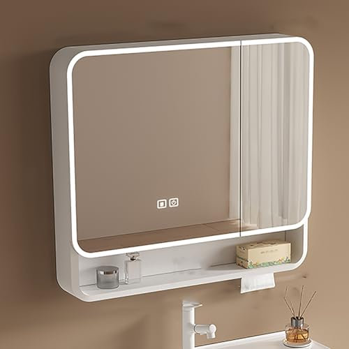 LED Beleuchtetes Badezimmer Medizin Kabinett ，Spiegelschrank Bad Mit Beleuchtung，Beschlagfrei，Badspiegel Badezimmerschrank Spiegel Mit Intelligenter Antibeschlag/Touchschalter(60*88cm/23*34in)