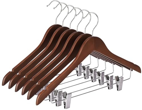 Ulimart Wooden Hangers with Clips 12 Pack Wooden Pants Hangers,Skirt Hangers with Adjustable Clips,Hangers for Pants,Jeans,Slacks,Shorts（Walunt）
