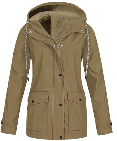 Mrat Veste Manteaux pour femme - Veste doublée en polaire - Veste imperméable coupe-vent à capuche - Parka d'hiver chaude - Coupe-vent - Tenue d'extérieur - Grande taille S à 5XL, café, 4XL