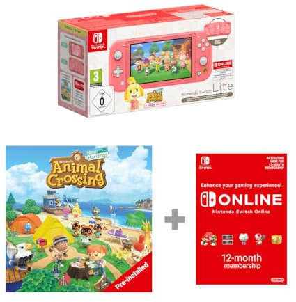 Nintendo Switch Lite Coral: Isabelle Alhoa Edition + Animal Crossing: New Horizons Pre-Installed Switch Online 12 Month Subscription Redemption Code