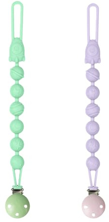 Schnullerkette aus Silikon, 2-in-1-Schnullerhalter und Beißringspielzeug im einteiligen Design,2-Pack