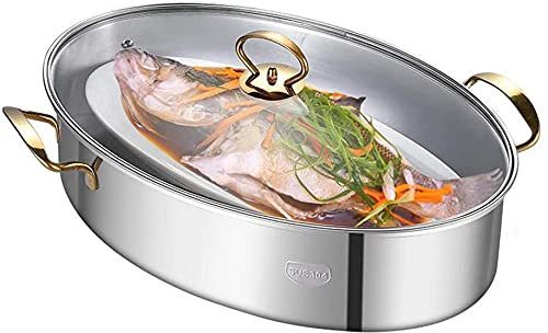 ZHZXBDGQ Gedämpfter Fischtopf Oval Mehrzweck Backblech mit Gedämpfter Fischplatte Deckel Gedämpft Fischregal Goldener Griff