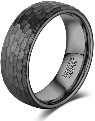 083BASE Wolframkarbid Ring – 4mm/6mm/8mm Breite, Hammerschlag-Design, Stahl- oder Schwarzfarbe, Unisex Partnerring oder Verlobungsring