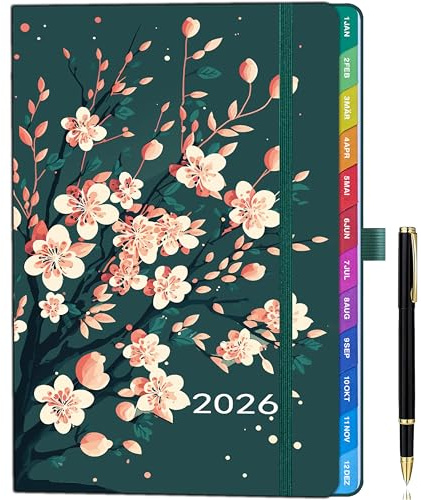 Kalender 2026 A5 – Terminplaner 2026 & Buchkalender 2026, Jan.–Dez. 2026, Mit Stift, Deutsche Feiertage, Hardcover, Mit Notizen- und Kontaktseiten, Dunkelgrün