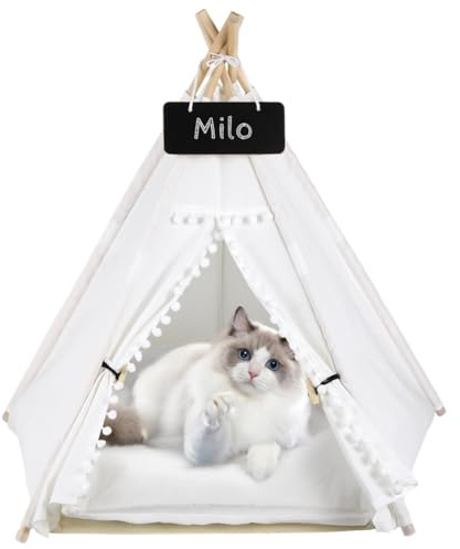 Tragbares Tipi-Zelt für kleine Katzen und Hunde, Haustierbett für den Innenbereich, mit abnehmbarem Kissen, schwarzem Brett und einfacher Aufbau