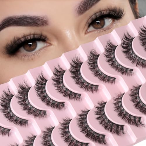 FARRED Cils naturels courts, wispy, faux cils de vison naturels, faux cils duveteux yeux de chat, petits cils artificiels, ensembles complets de pestañas pour MUA et débutants, au quotidien