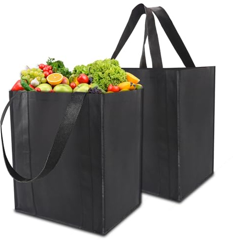 Cheynn 2 Stück Faltbare Einkaufstasche, Große Flaschentasche 38x35x25cm Wiederverwendbarer Tragetasche mit Griffen Schwarze Einkaufstaschen Lebensmitteltaschen für Einkaufen Picknick Reisen Arbeit