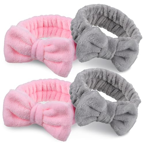 TOPPERFUN Bandeaux pour Cheveux Spa Femme 4 Pièces en Polaire Corail Extensible pour Maquillage et Sport, Design Simple et Confortable, pour Yoga