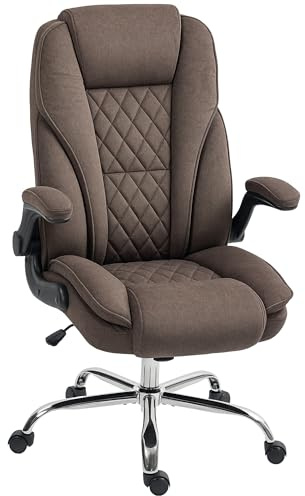 HOMCOM Fauteuil de Bureau, Chaise Bureau Ergonomique avec Large Assise Rembourrée, Hauteur Réglable, Accoudoirs Relevables, Dossier Haut, Pivotant 360°, Tissu en Velours, Charge 120 kg, Marron