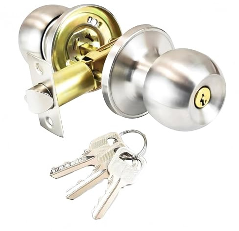 topolenashop Pomo para puerta de entrada con cerradura | de hierro, giratorio, redondo, 3 llaves incluidas, seguridad para puertas blindadas, interiores y exteriores | Art. 2385686
