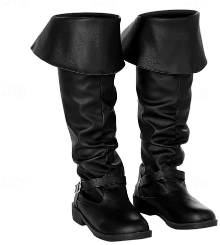 YUMALI Botas Piratas Para Cosplay Botas Medievales Retro Vikingas Con Caña Larga Para Hombre Y Mujer Para Carnaval Y Halloween (Black,44)