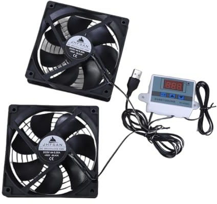 Dasbsug Ventiladores de refrigeración alimentados por USB de 120 mm, 5 V, 1 A, con termostato ajustable para cine en casa y gabinetes, ventilador silencioso para gabinetes