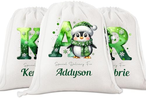 Dihope Weihnachtsbeutel Personalisiert Buchstaben Xmas Stoff Geschenkbeutel mit Name Weihnachtssack Groß zum Befüllen Weihnachtssäcke Nikolaussack mit Kordelzug Santa Sack Weihnachtsdeko (Grün, 30x40