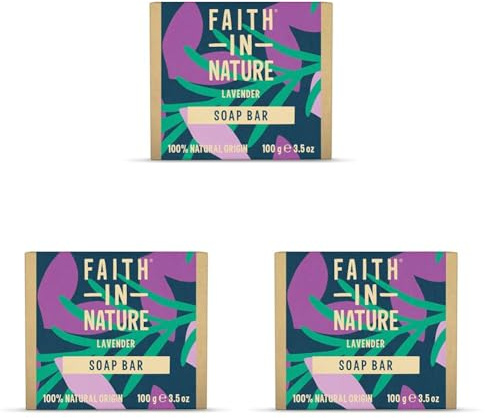 Faith In Nature Natural Lavender Hand Soap Bar, Relaxing, Vegan & Cruelty Free, No SLS or Parabens, 100g (Pack of 3)