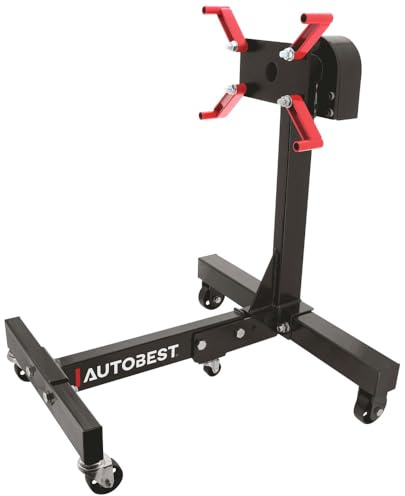 Autobest Support Moteur Pliant avec poulie 680 kg - Pivotant et Rotatif 360° - 2 roulettes Fixes 2 pivotantes - Atelier et Garage