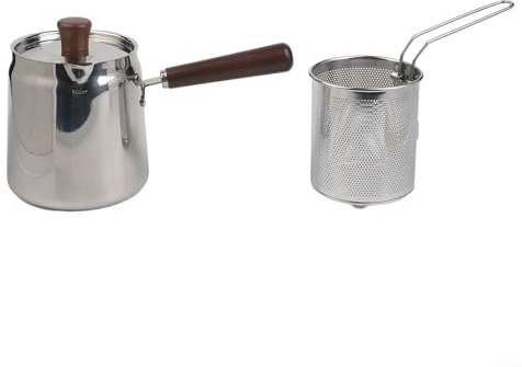 Yhenlovtt Freidora de acero inoxidable con mango de nogal, construcción de grado 304, cesta de malla para drenaje de aceite, capacidad de 1,5 L o 2,0 L para cocinar en gas o inducción (A-3)