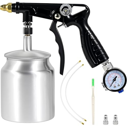 Hipzeepo Unterbodenschutz-Spritzpistole mit 100-Ml-Saugbecher Unterlack-Luftsprüh-Farbpistolen-Set mit 360°- und Geraden Sprühschläuchen