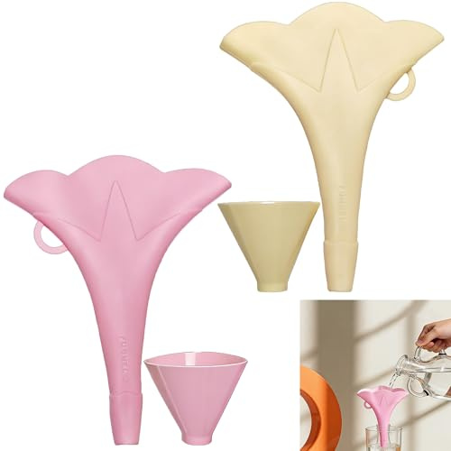 Smaoqingji Embudo Plegables de Silicona - Pack de 2, Beige, Rosa, Embudos Para Mermelada Plegables, Adecuado Para Transferir Líquidos Como Vino, Cerveza, Aceite, Zumos de Frutas, Mermeladas, etc