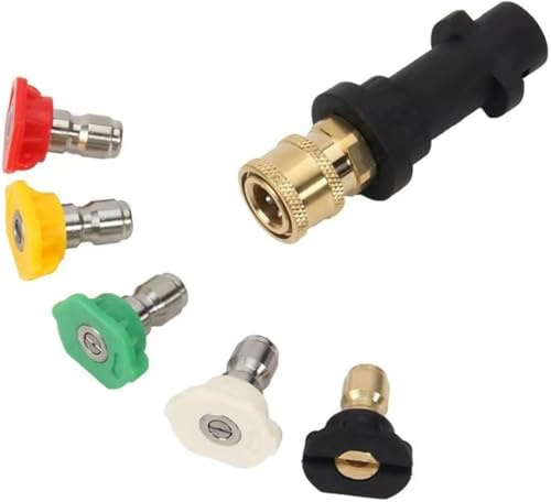 1/4 Inch Quick Connect Pressure Washer Adapter Kit, Multi Angle Nozzles | With 5 multi-degree spray nozzle tips, universal conversion fitting for Karcher high pressure washers for patio, car an