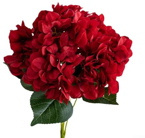 Bouquet di ortensie vibrante e artificiale realizzato in tessuto, adatto per vari ambienti interni, tra cui case e spazi di lavoro (rosso)