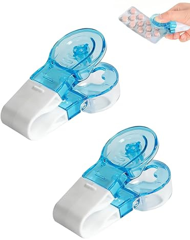 MenYiYDS 2-pack tablettuttryckare, tablettdelare för alla tabletter, bärbar pilleröppnare, mini pillerdispenser, enkel bärbar pillerbehållare, tablettdelare för alla tabletter