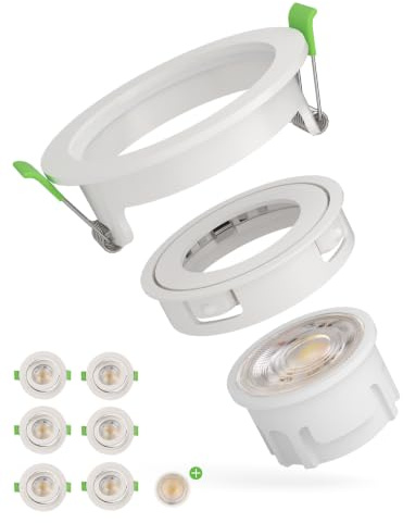 HOMEOW LED Einbaustrahler 230V Austauschbar LED-Modul-Design, 6W Dimmbar | 72mm – 80mm Lochmaß LED Spots Schwenkbar, Warmweiß Neutralweiß Kaltweiß IP44 für Bad, Weiß 6er Set + 1 Ersatzlichtquelle